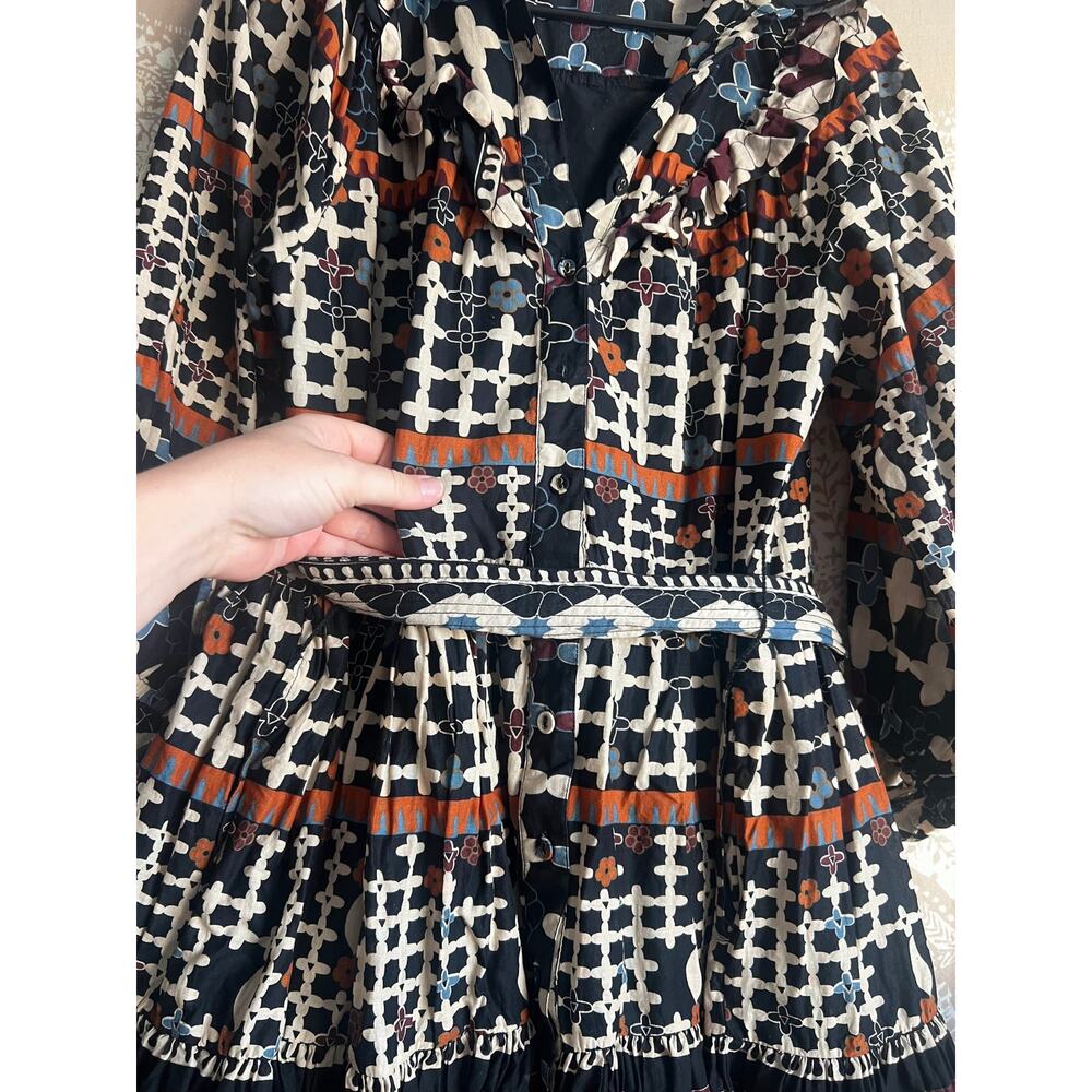 Cleobella Lotte Deco Print Long-Sleeve Tiered Mini Dress Size M - Picture 4 of 7